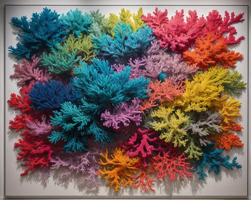 Imagine a tranquil seascape where coral fingers shimmer in a myriad of colors, creating a breathtaking underwater tapestry.,feather coral,flowers png,felt flower,gradient mesh,soft coral,felt christma