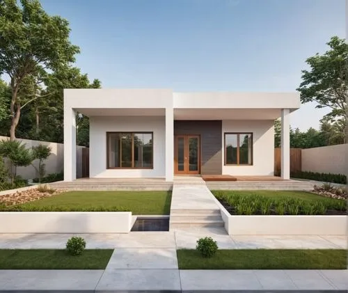 “Design a modern villa elevation with landscape, modern lines with a combination of glass, steel, and natural stone. variation in elevations. windows provide ample natural light, while horizontal slat