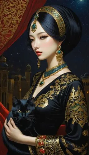 oriental princess,orientalist,noblewoman,sheherazade,oriental girl,persia,Illustration,Realistic Fantasy,Realistic Fantasy 08