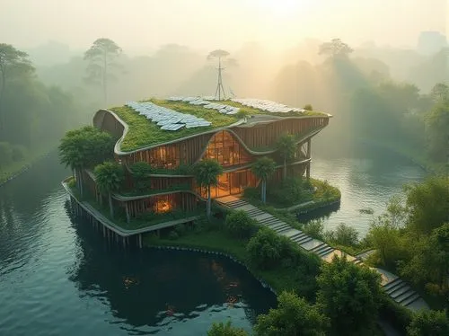 tree house hotel,floating huts,house in the forest,treehouses,forest house,cube stilt houses,tree house,stilt house,house with lake,stilt houses,floating islands,treehouse,log home,house by the water,houseboat,floating island,ecotopia,house in mountains,wooden house,house in the mountains,Photography,General,Realistic