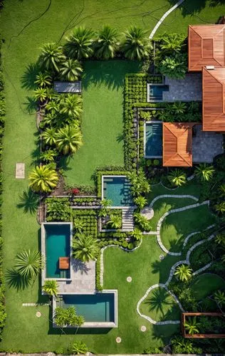 Landscape Design,roof,an aerial view of a small and private garden,landscaped,private estate,florida home,amanresorts,holiday villa,landscape designers sydney,Photography,General,Realistic