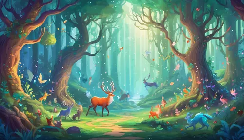fairy forest,elven forest,enchanted forest,fairytale forest,forest of dreams,forest glade,forest path,the forest,forest background,forest animals,forest,fairy world,cartoon forest,holy forest,forest landscape,forest walk,woodland animals,druid grove,forest road,fantasy landscape,Illustration,Realistic Fantasy,Realistic Fantasy 01