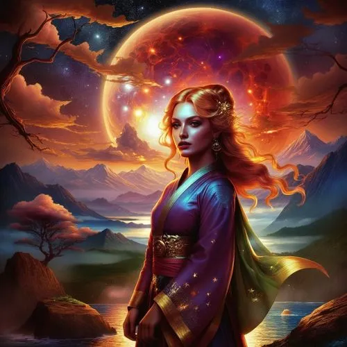 a woman in an image with a glowing ball,fantasy picture,fantasy portrait,fantasy art,liliana,elona,amidala,Illustration,Realistic Fantasy,Realistic Fantasy 25