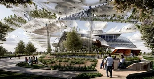 futuristic art museum,futuristic architecture,olympiapark,qlizabeth olympic park,sky space concept,hahnenfu greenhouse,greenhouse effect,universal exhibition of paris,olympic park,archidaily,solar cell base,3d rendering,autostadt wolfsburg,olympia ski stadium,walt disney center,smart city,hudson yards,eco-construction,flower dome,aviary