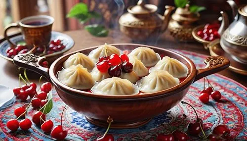 pelmeni,xiaolongbao,dumplings,jiaozi,steamed dumplings,khinkali,shrimp dumplings,bánh bao,tangyuan,tibetan food,huaiyang cuisine,shumai,xinjiang,cha siu bao,sichuan pepper,chả lụa,kükchen,anhui cuisine,baihao yinzhen,siberian ginseng,Photography,General,Realistic