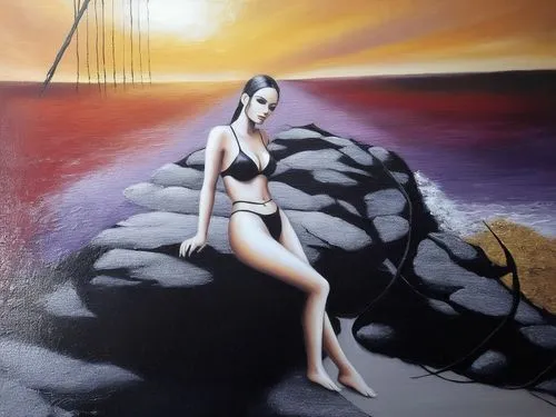 girl on the dune,fischl,dali,siren,jasinski,tretchikoff,dark beach,el mar,el salvador dali,beach landscape,nereid,ariadne,art deco woman,malaparte,girl on the river,veruschka,dita,pin-up girl,the sea maid,viveros,Illustration,Abstract Fantasy,Abstract Fantasy 14