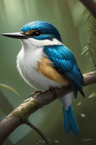 Forest Kingfisher (Image ID 33193),tickell's blue flycatcher,bird painting,bird illustration,old world flycatcher,alcedo atthis,flycatcher,white-crowned,broadbill,common kingfisher,kingfisher,bird dra