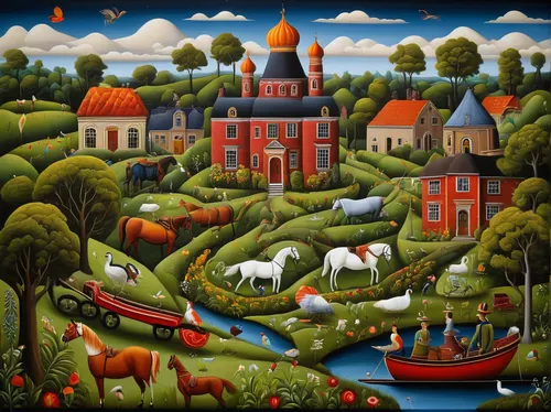 tatarstan,khokhloma painting,david bates,church painting,petersburg,motif,vegetables landscape,puszta,folk art,russian folk style,red barn,farm landscape,irkutsk,saintpetersburg,escher village,saint petersburg,rural landscape,st petersburg,aurora village,saratov,Illustration,Abstract Fantasy,Abstract Fantasy 12