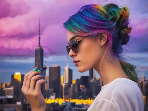 rainbow pencil background,cyberpunk,colorful city,rainbow unicorn,rainbow background,unicorn background,rainbow waves,e-cigarette,rainbow clouds,unicorn and rainbow,unicorn art,colorful background,vapor,rainbow colors,the festival of colors,colorful,above the city,rainbow color palette,smoking girl,girl smoke cigarette,Conceptual Art,Fantasy,Fantasy 10