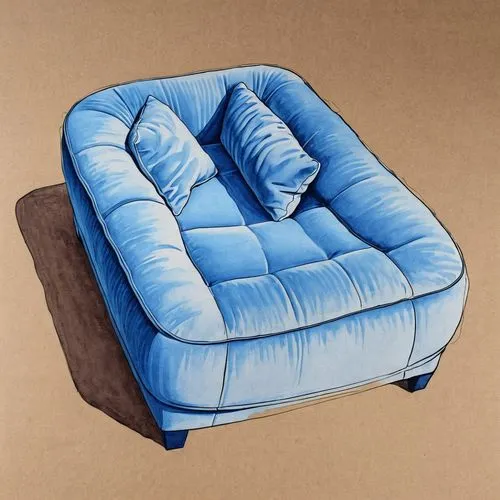 blue color marker sketch,an artistic drawing of a blue couch with pillows,armchair,recliner,chaise,sillon,blue pillow,soft furniture,Photography,General,Realistic