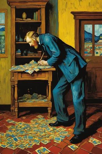 reading magnifying glass,vincent van gough,man with a computer,vincent van gogh,child with a book,man praying,lev lagorio,blonde woman reading a newspaper,a carpenter,hans christian andersen,children studying,meticulous painting,carpenter,post impressionism,escher,jigsaw puzzle,italian painter,astronomer,orlovsky,parquet,Art,Artistic Painting,Artistic Painting 03