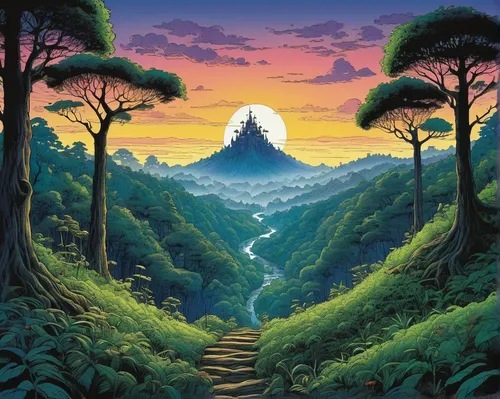 polynesia,mountain world,pachamama,mountain scene,kilimanjaro,krafla volcano,mountain landscape,mountain sunrise,volcanos,el dorado,la palma,mountainous landscape,rice mountain,an island far away landscape,volcano,the forests,stratovolcano,high mountains,mushroom landscape,mountain,Illustration,Japanese style,Japanese Style 05