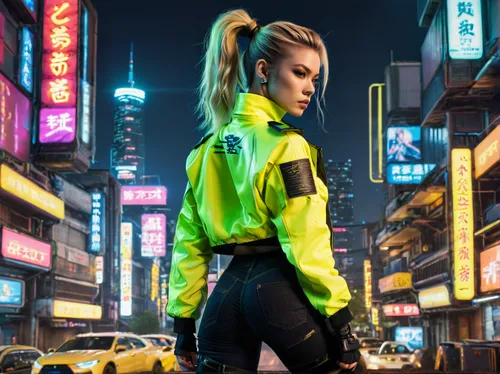 high-visibility clothing,yellow jacket,neon,puma,jacket,cyberpunk,neon body painting,neon lights,neon colors,tokyo,hong,neon arrows,tokyo city,bangkok,neon light,aurora yellow,anime japanese clothing,fashion street,taipei,hk,Photography,General,Natural