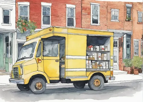 Set a heartwarming story in a small town where the delivery truck brings joy and surprises to residents with its daily deliveries.,food truck,delivery truck,battery food truck,eastern market,delivery 