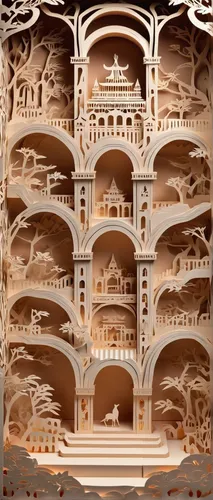 mandelbulb,honeycomb structure,ancient roman architecture,italy colosseum,roman coliseum,terracotta,building honeycomb,byzantine architecture,entablature,islamic architectural,pergola,cross-section,multi-story structure,terracotta tiles,gaudí,medieval architecture,roof structures,fractal environment,coliseum,escher,Unique,Paper Cuts,Paper Cuts 03