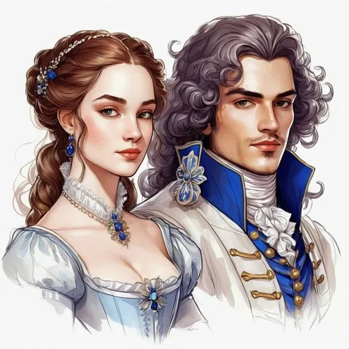 prince and princess,romantic portrait,husband and wife,young couple,wife and husband,beautiful couple,lindos,princess' earring,man and wife,game illustration,fairy tale icons,custom portrait,venetia,fantasy portrait,wedding icons,wedding couple,cg artwork,mr and mrs,mother and father,queen anne,Conceptual Art,Fantasy,Fantasy 17