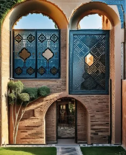 A beautiful combination of traditional Iranian and modern architecture, the use of delicate traditional Iranian blue tiling and slimy patterns next to raw bricks, in the heart of Isfahan, next to the 