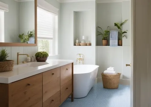 Put ornamental dI want the bathroom shades in contrasting colorsetails in the narrow closet
,a bathroom area with a tub, plant on the counter and a shower,modern minimalist bathroom,bath room,bathroom