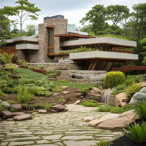 landscaped,fallingwater,landscaping,modern house,landscape design sydney,dunes house,Photography,General,Realistic