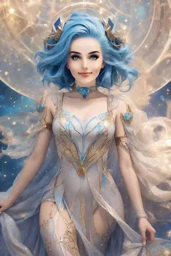 the snow queen,blue enchantress,zodiac sign libra,ice queen,sona,fantasy portrait,Photography,Realistic