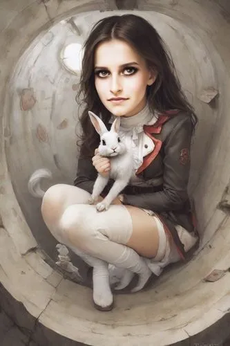 alice,the girl in the bathtub,alice in wonderland,white rabbit,ragdoll,doll cat,in the bowl,labyrinth,porcelaine,rag doll,potter's wheel,painter doll,teacup,wonderland,drain,porcelain,girl with a wheel,she-cat,aye-aye,clove,Digital Art,Character Design