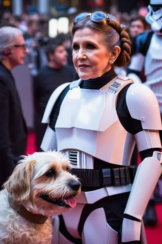 princess leia,chewy,female hollywood actress,stormtrooper,chewbacca,r2d2,star wars,starwars,rots,hollywood actress,bb-8,wicket,look at the dog,toy dog,bb8,at-at,biewer terrier,boba,r2-d2,companion dog,Illustration,Japanese style,Japanese Style 16