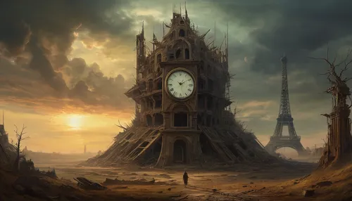 grandfather clock,post-apocalyptic landscape,clockmaker,clock tower,clock,sand clock,clock face,world clock,out of time,tower clock,clocks,world digital painting,sand timer,fantasy landscape,desolation,tower of babel,old clock,medieval hourglass,fantasy picture,still transience of life,Photography,General,Natural