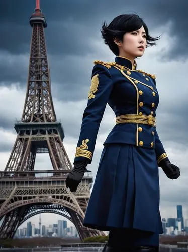 paris,french digital background,universal exhibition of paris,cosplay image,france,anime japanese clothing,vive la france,policewoman,imperial coat,navy,french tian,kantai collection sailor,stewardess,military officer,french culture,french president,eiffel,girl in a historic way,police uniforms,delta sailor,Illustration,Abstract Fantasy,Abstract Fantasy 02