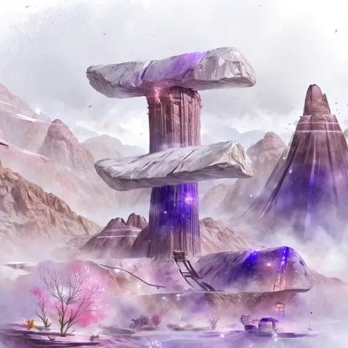 futuristic landscape,fantasy landscape,mushroom landscape,purple landscape,ice landscape,world digital painting,ancient city,mountain settlement,background with stones,landscape background,alien world,megaliths,ice planet,virtual landscape,mushroom island,concept art,fantasy picture,desert landscape,mountain landscape,karst landscape