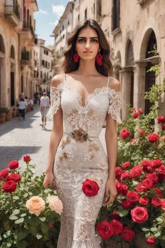 social,bridal dress,bridal clothing,wedding gown,wedding dress,taormina,wedding dresses,bridal party dress,bridal,hallia venezia,sicily,wedding photo,with roses,romantic look,wedding photography,wedding dress train,beautiful girl with flowers,bridal jewelry,aditi rao hydari,quinceanera dresses,Photography,Realistic