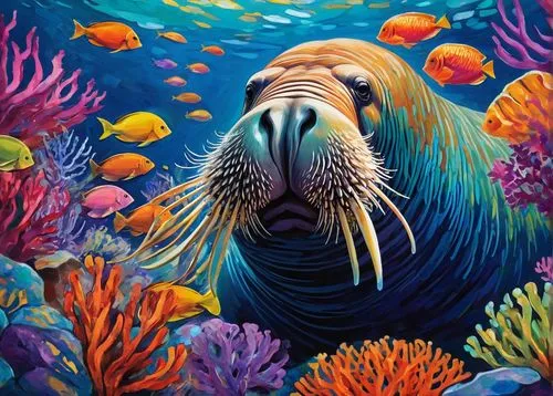 california sea lion,sea bear,sea lion,marine animal,sea animal,marine mammal,coral reef,aquatic mammal,coral fish,coral guardian,underwater background,walrus,dori,sea life underwater,marine life,underwater fish,cousteau,amphiprion,marine fish,semiaquatic,Conceptual Art,Oil color,Oil Color 25