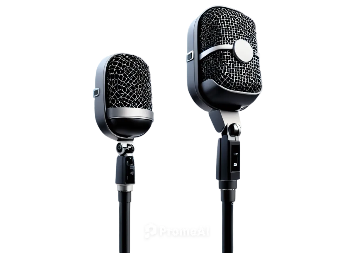 Microphone, recording studio, solo, hen sound effect, MP3 audio format, digital waveform, sound wave pattern, 3D microphone model, metal mesh, black body, pop filter, studio lighting, shallow depth of