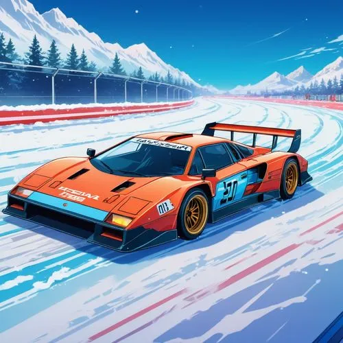 game car,countach,gulf,snow slope,onrush,wanganella,automobile racer,alpine,snowsports,runabout,3d car wallpaper,ski race,alpine drive,alpine style,racer,stratos,racing road,ford gt 2020,eurobeat,retro background,Illustration,Japanese style,Japanese Style 03