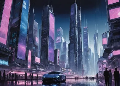 cyberpunk,shinjuku,cityscape,futuristic landscape,tokyo city,futuristic,dystopian,tokyo,city at night,dystopia,city trans,metropolis,urban,evening city,shanghai,city car,fantasy city,cities,the city,futuristic car,Illustration,Paper based,Paper Based 30