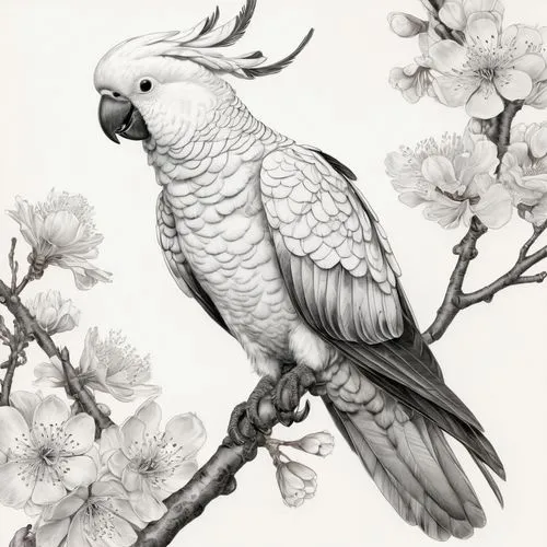 flower and bird illustration,ornamental bird,an ornamental bird,bird illustration,tunnicliffe,kagu,Illustration,Black and White,Black and White 30