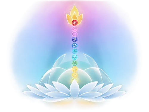 Seven Chakras, colorful, glowing, spiritual, feminine, sacred geometry, lotus flowers, Sanskrit scripts, gentle light beams, soft focus, dreamy atmosphere, pastel colors, 3/4 composition, low-angle sh