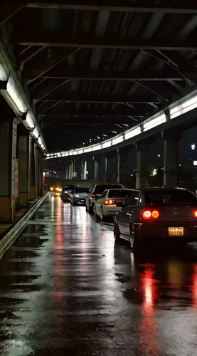 underground car park,multi storey car park,taxi stand,car park,underpass,automotive lighting,underground garage,transport hub,car lights,night photograph,parking place,airport terminal,bus station,aut