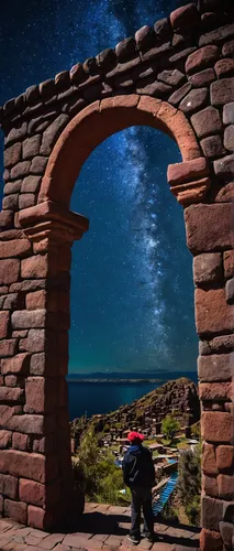 window to the world,stargate,astronomer,frederic church,three point arch,half arch,observatory,astronomy,el arco,rock arch,photo manipulation,arch,archway,window with sea view,stone arch,starscape,temple of poseidon,portals,celestial phenomenon,dahab island,Conceptual Art,Sci-Fi,Sci-Fi 01