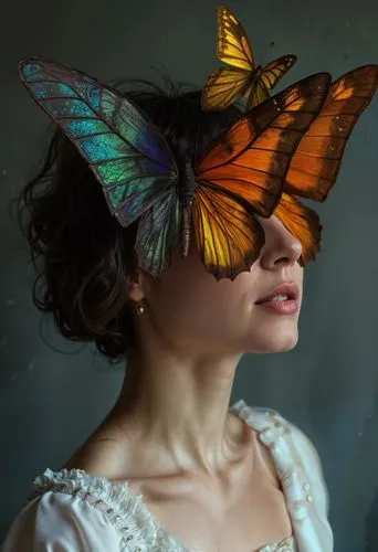 french butterfly,passion butterfly,photoshoot butterfly portrait,ulysses butterfly,persephone,photo manipulation