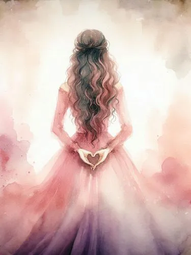 mermaid silhouette,woman silhouette,mystical portrait of a girl,quinceañera,watercolor background,pregnant woman,celtic woman,princess,rapunzel,fairytale,woman praying,pregnant girl,digital painting,f