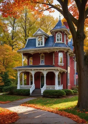 victorian house,old victorian,fall landscape,new england style house,haddonfield,fall foliage,oradell,victorian,beautiful home,autumn decor,autumn idyll,ravenswood,autumn decoration,country house,henry g marquand house,dreamhouse,doll's house,country cottage,seasonal autumn decoration,colors of autumn,Art,Classical Oil Painting,Classical Oil Painting 12