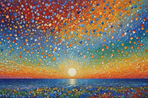 sun,colorful stars,colorful star scatters,colorful light,layer of the sun,oil painting on canvas,bright sun,the sun and the rain,sunburst background,sun burst,sunburst,setting sun,color fields,sun and sea,rays of the sun,solar field,golden rain,rainbow and stars,hanging stars,colorful balloons,Conceptual Art,Daily,Daily 31