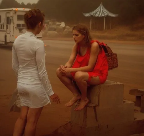 girl in red dress,in red dress,red skirt,red summer,red sand,lifeguard,honeymoon,life guard,man in red dress,red shoes,red dress,red tablecloth,vintage girls,red coat,people on beach,two girls,beachho