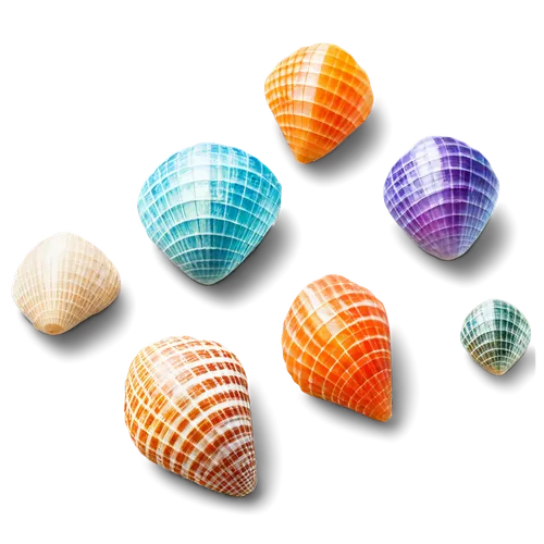 Seashells, ocean treasures, various shapes, iridescent colors, glossy finish, delicate patterns, beach finds, morning sunlight, shallow depth of field, soft focus, warm color tone, 3/4 composition, cl