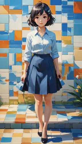 checkered background,blue checkered,painting pattern,tiles,tile,tiles shapes,blue painting,almond tiles,transparent background,studio ghibli,low-poly,anime 3d,geometric ai file,tiling,japan pattern,low poly,brick background,anime japanese clothing,mural,b3d,Unique,3D,3D Character