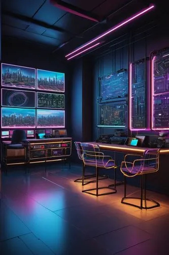 computer room,ufo interior,spaceship interior,cyberscene,cybercafes,the server room,research station,neon coffee,synth,cybertown,spaceland,mainframes,game room,cyberpunk,neon cocktails,cyberia,scifi,futuristic landscape,retro diner,cyberspace,Illustration,Realistic Fantasy,Realistic Fantasy 11