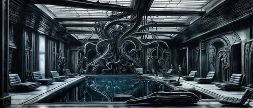 giant squid,kraken,hall of the fallen,sci fiction illustration,aquarium,tentacles,acquarium,the throne,silver octopus,octopus,aquariums,deep sea,mortuary temple,medusa,sunken church,octopus tentacles,cephalopod,aqua studio,chamber,house of the sea,Conceptual Art,Sci-Fi,Sci-Fi 02