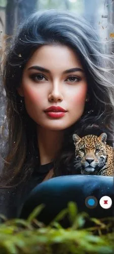 Uma onça, floresta ,derivable,cheeta,image manipulation,oppo,creative background,mobilink,photomanipulation,bussiness woman,jaszi,sajal,she feeds the lion,tigress,palijo,seher,lionnet,woman holding a 