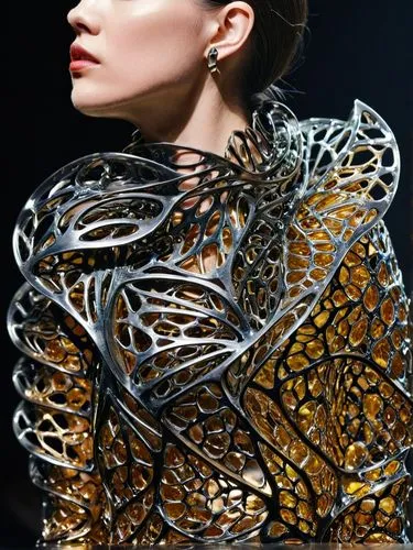 gaultier,filigree,openwork,embellished,collar,intricate,chainmail,snake skin,harness cocoon,biomechanical,artist's mannequin,openwork frame,kreuk,foiling,netted,mesh and frame,gold filigree,goldwork,adorned,balmain,Unique,Paper Cuts,Paper Cuts 01