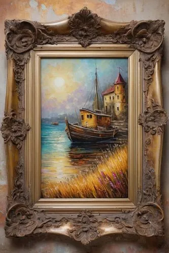 copper frame,wooden frame,decorative frame,wood frame,boat landscape,sea landscape,coastal landscape,gold stucco frame,art nouveau frame,watercolor frame,italian painter,beautiful frame,wooden boat,gold frame,holding a frame,wooden boats,landscape with sea,golden frame,square frame,sveti stefan,Conceptual Art,Graffiti Art,Graffiti Art 02